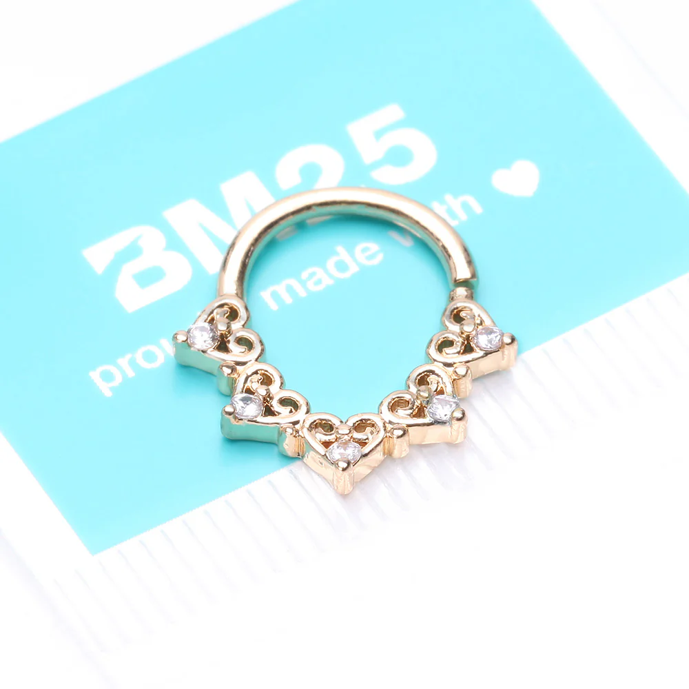 Golden Royal Heart Filigree Sparkle Bendable Hoop Ring - Image 5