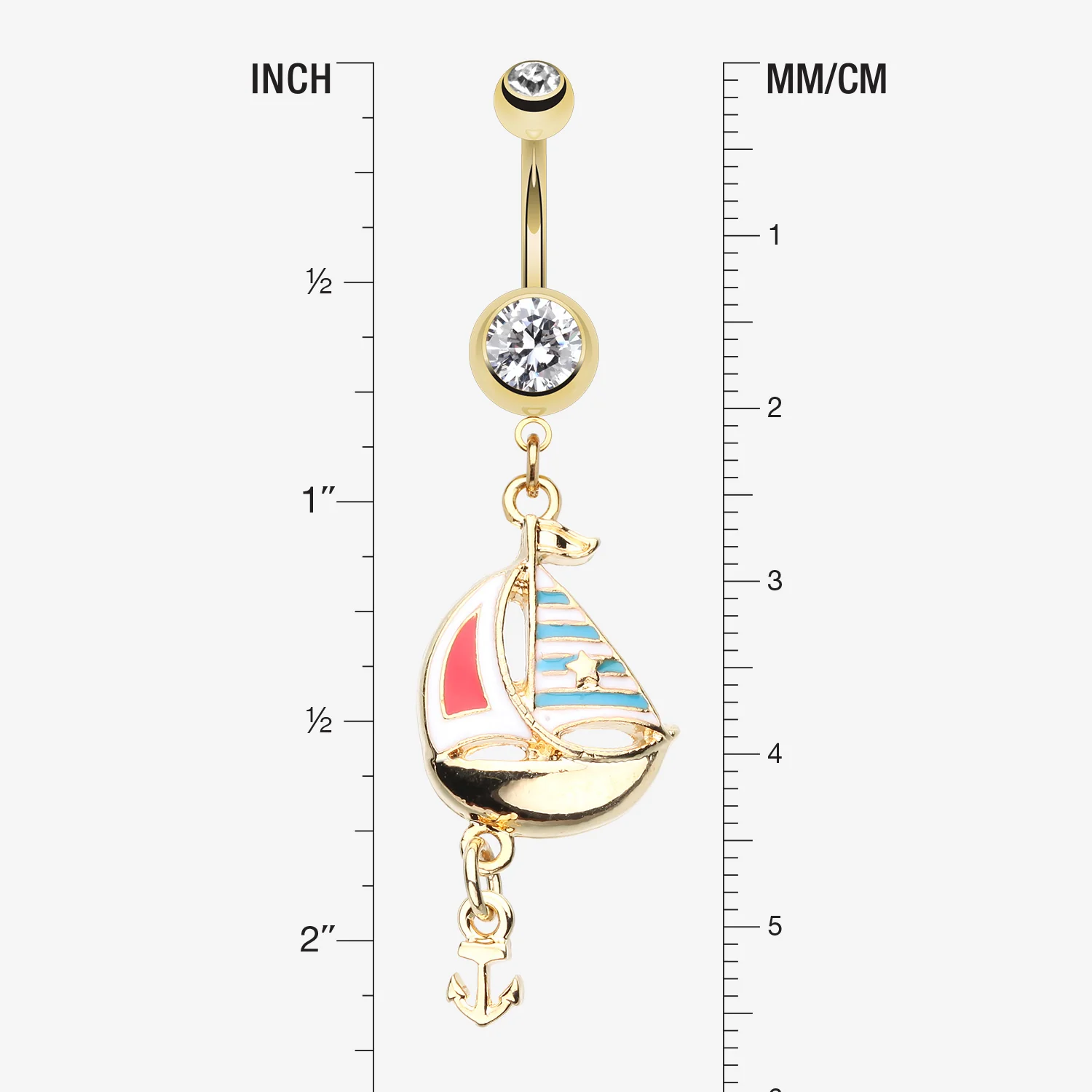 Golden Sail Boat Anchor Dangle Belly Button Ring - Image 2