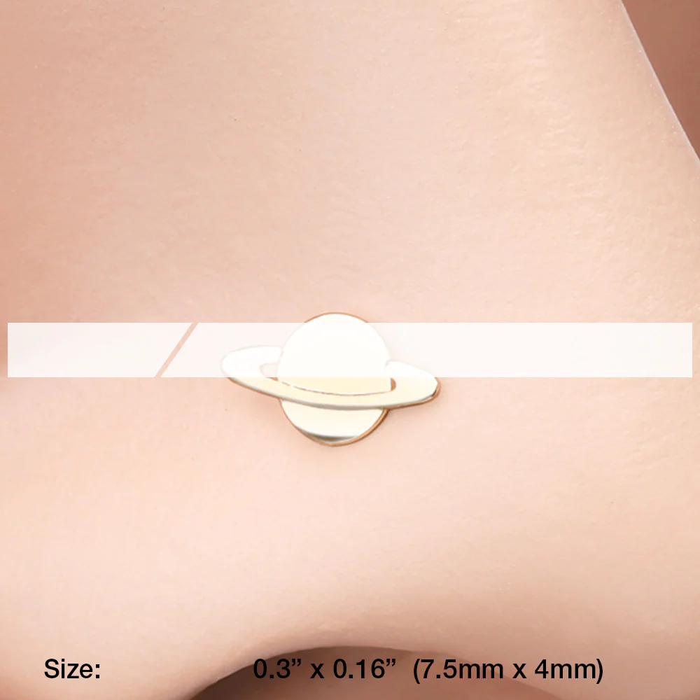 Golden Saturn Planet L-Shaped Nose Ring - Image 3