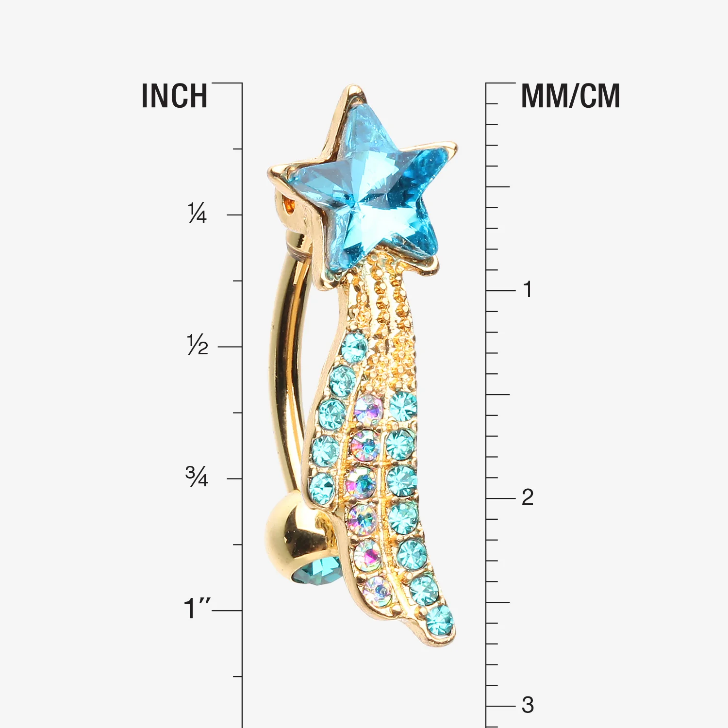 Golden Shooting Star Sparkle Reverse Belly Button Ring - Image 2