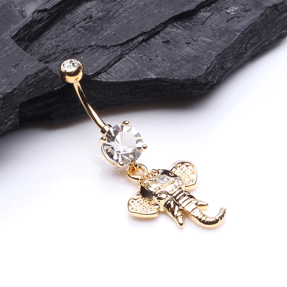Golden Shri Ganesha Elephant Belly Button Ring - Image 3