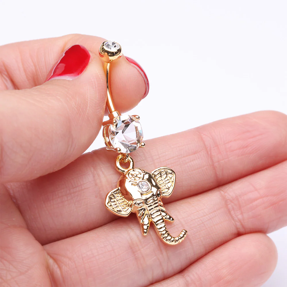 Golden Shri Ganesha Elephant Belly Button Ring - Image 4