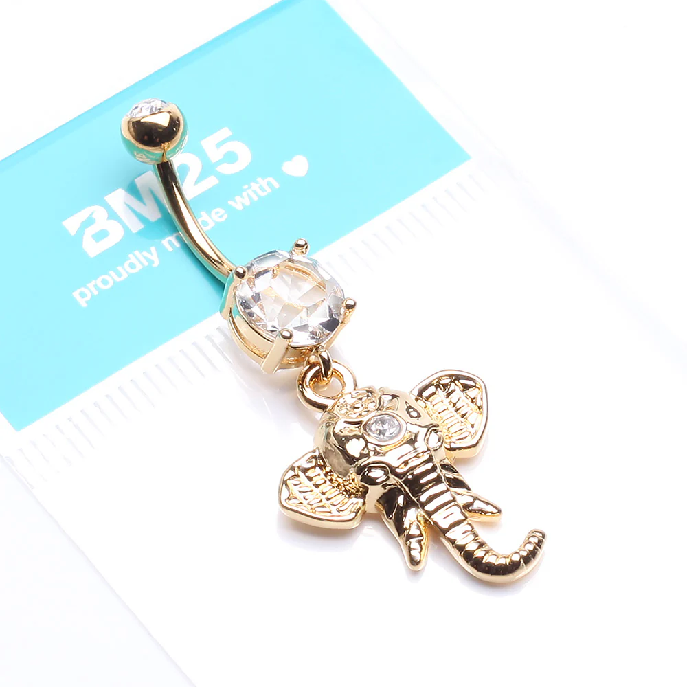Golden Shri Ganesha Elephant Belly Button Ring - Image 5