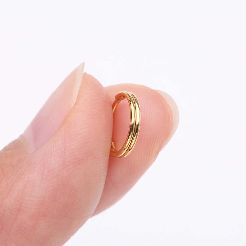 Golden Skinny Double Layered Clicker Hoop Ring - Image 3