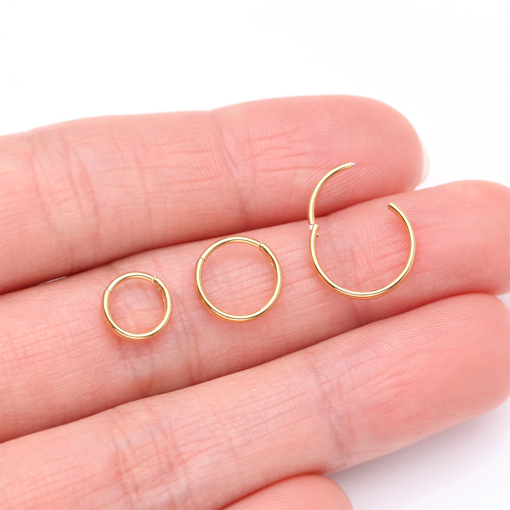 Golden Skinny Double Layered Clicker Hoop Ring - Image 4