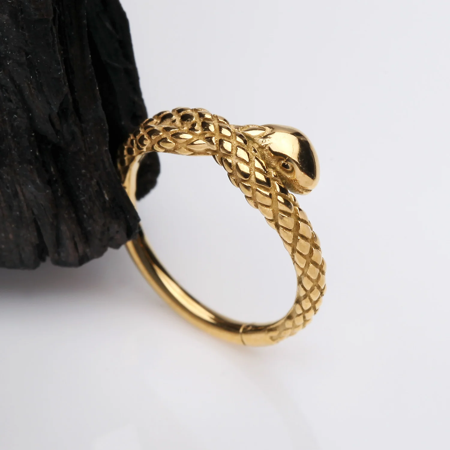 Golden Slithering Snake Steel Seamless Clicker Hoop Ring - Image 2