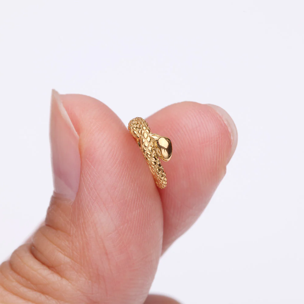Golden Slithering Snake Steel Seamless Clicker Hoop Ring - Image 3