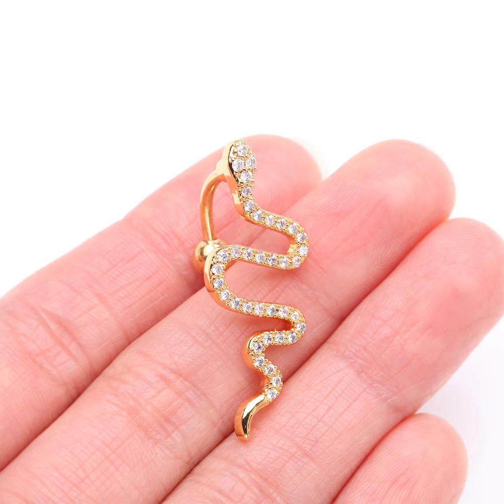 Golden Snake Sparkle Top Down Reverse Belly Button Ring - Image 4