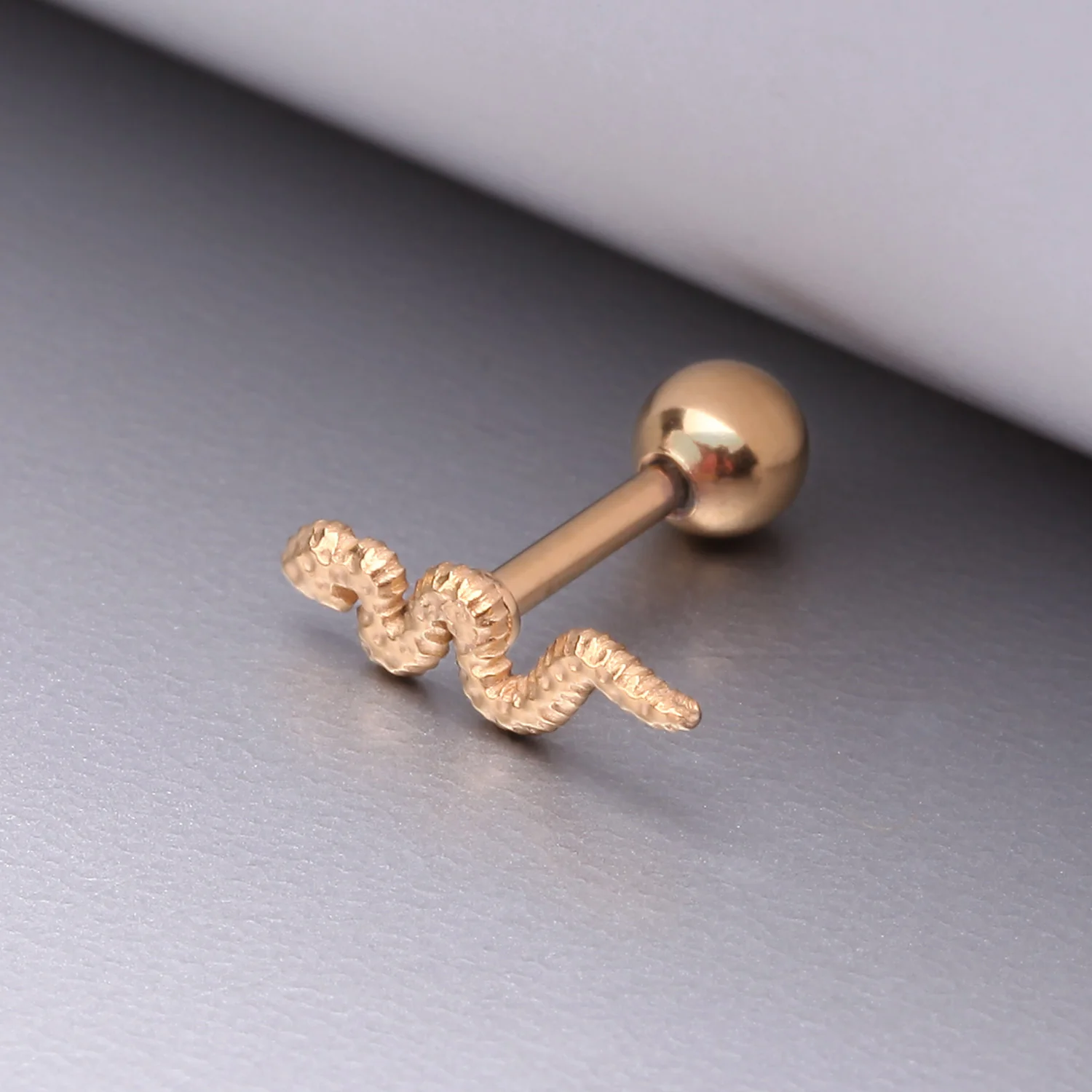 Golden Snake Swiggle Steel Cartilage Tragus Barbell Stud - Image 2