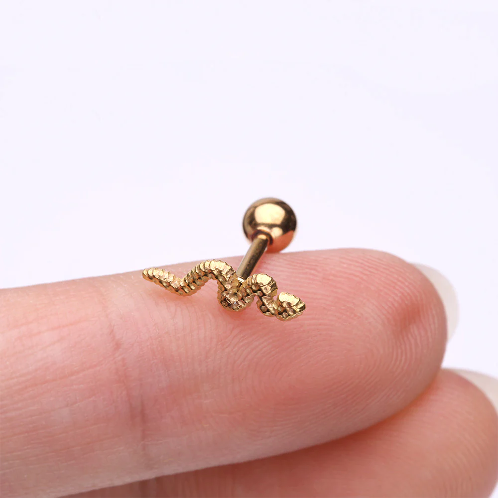 Golden Snake Swiggle Steel Cartilage Tragus Barbell Stud - Image 3