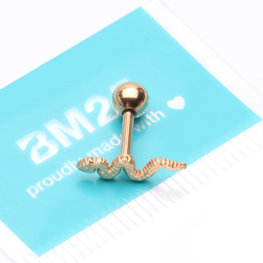 Golden Snake Swiggle Steel Cartilage Tragus Barbell Stud - Image 4