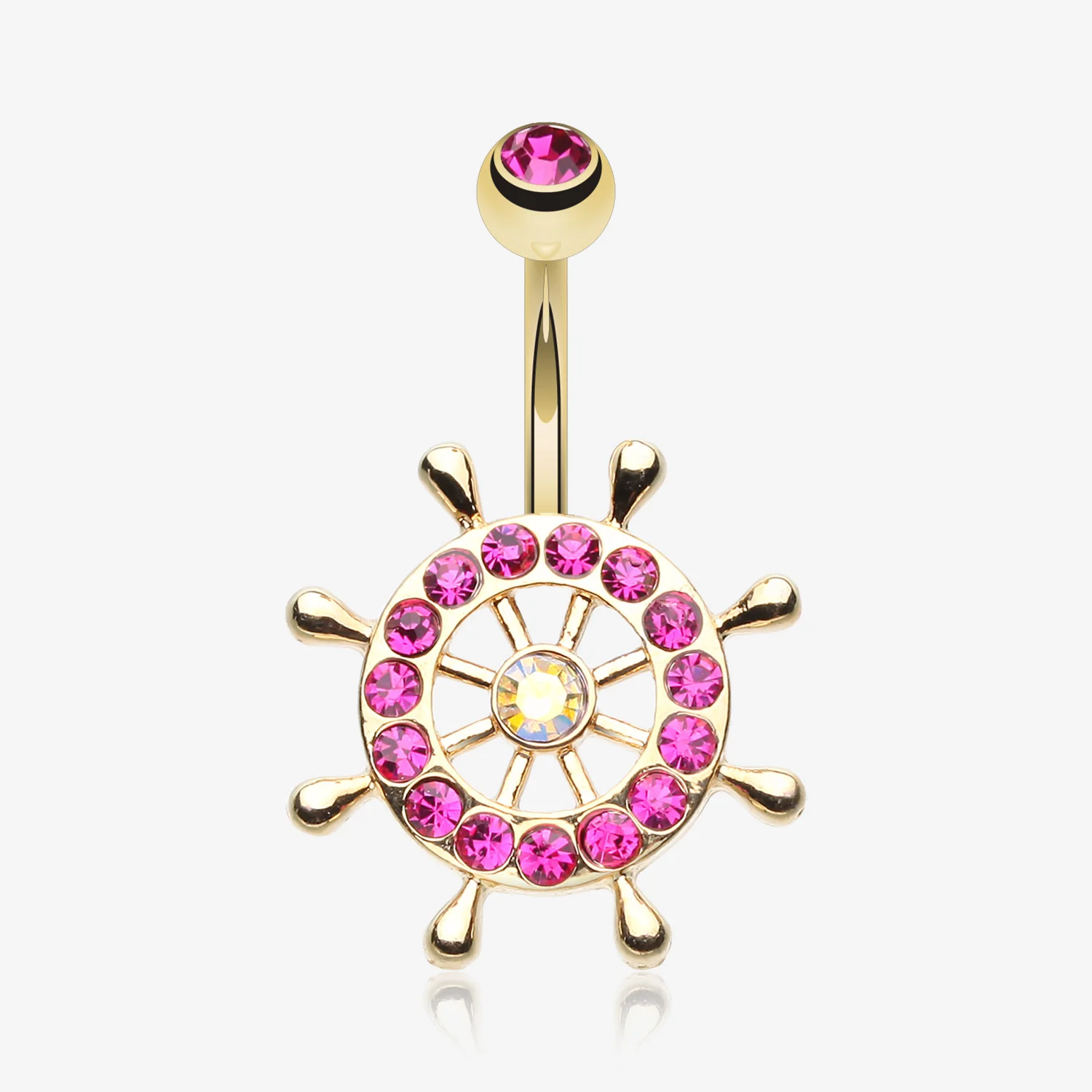 Golden Sparkle Anchor Wheel Belly Button Ring