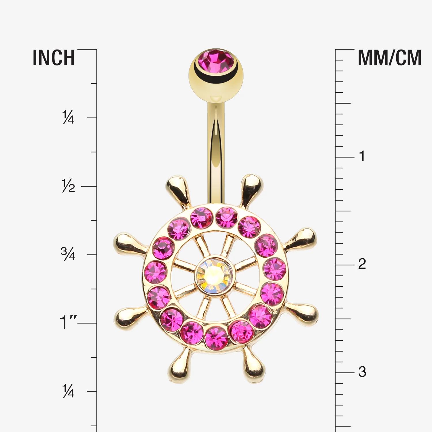 Golden Sparkle Anchor Wheel Belly Button Ring - Image 2