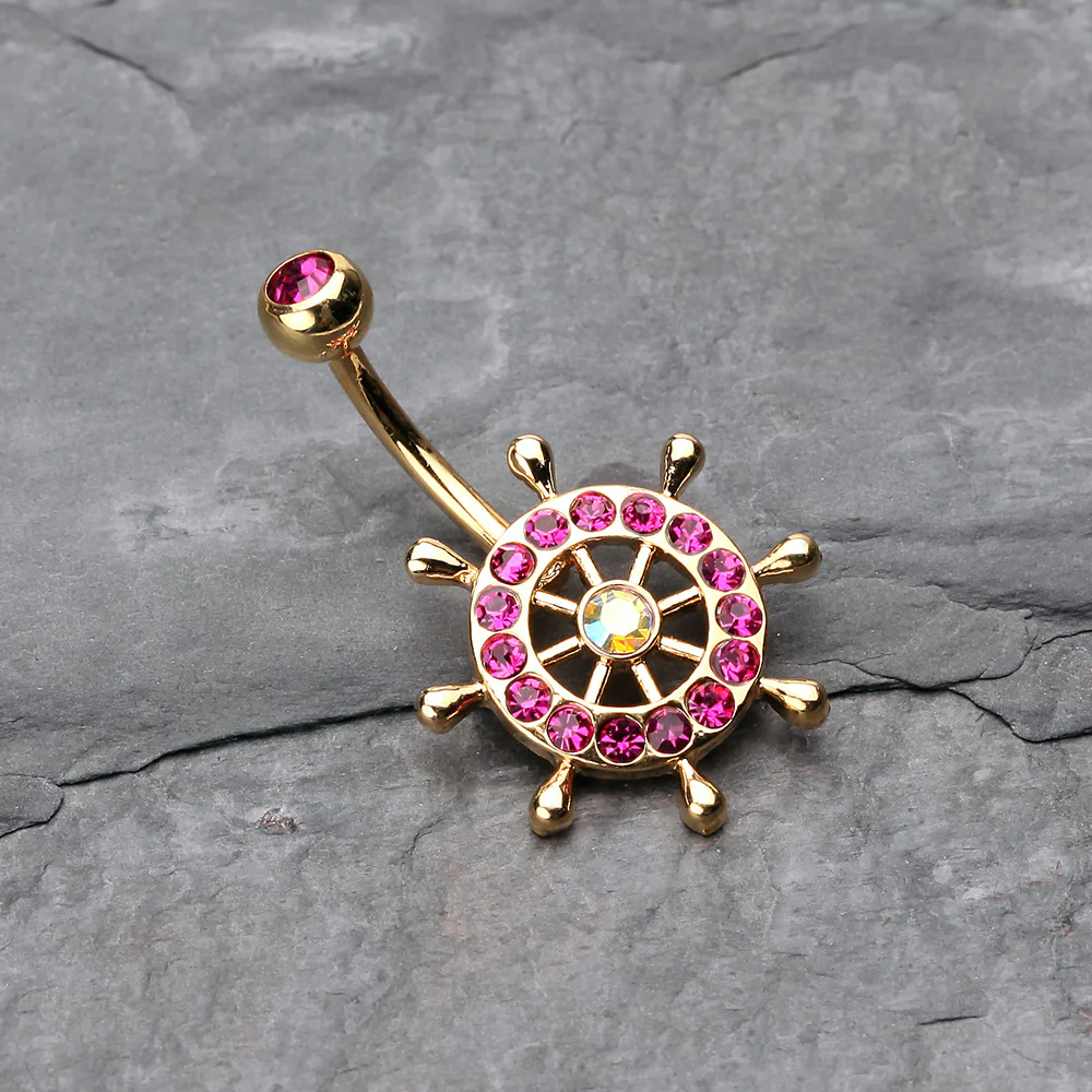 Golden Sparkle Anchor Wheel Belly Button Ring - Image 3