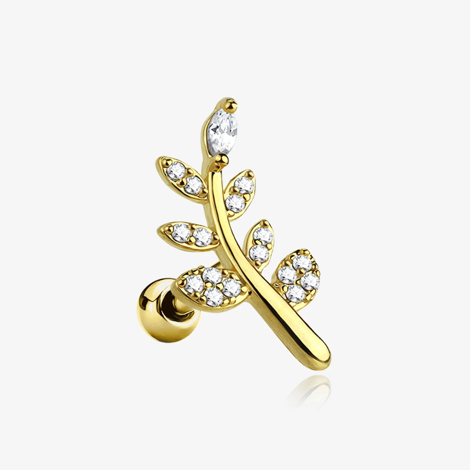 Golden Sparkle Autumn Leaf Cartilage Tragus Barbell Earring