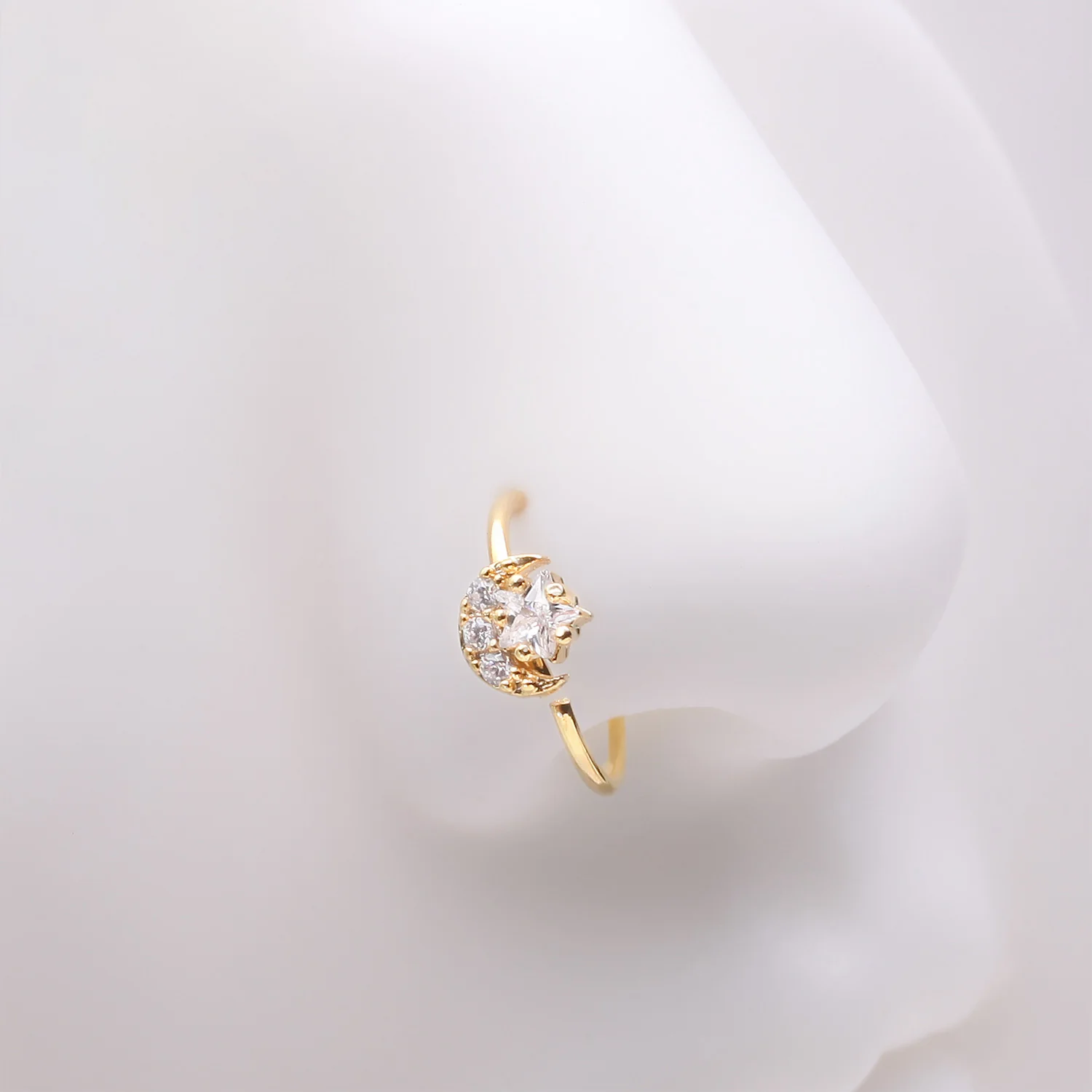 Golden Sparkle Crescent Moon and Star Bendable Hoop Ring - Image 2