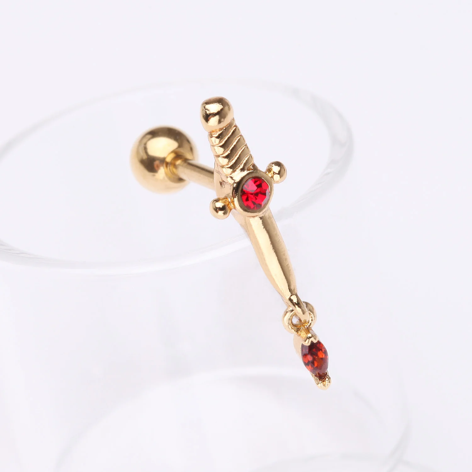 Golden Sparkle Dagger Dangle Cartilage Tragus Barbell Stud Earring - Image 2