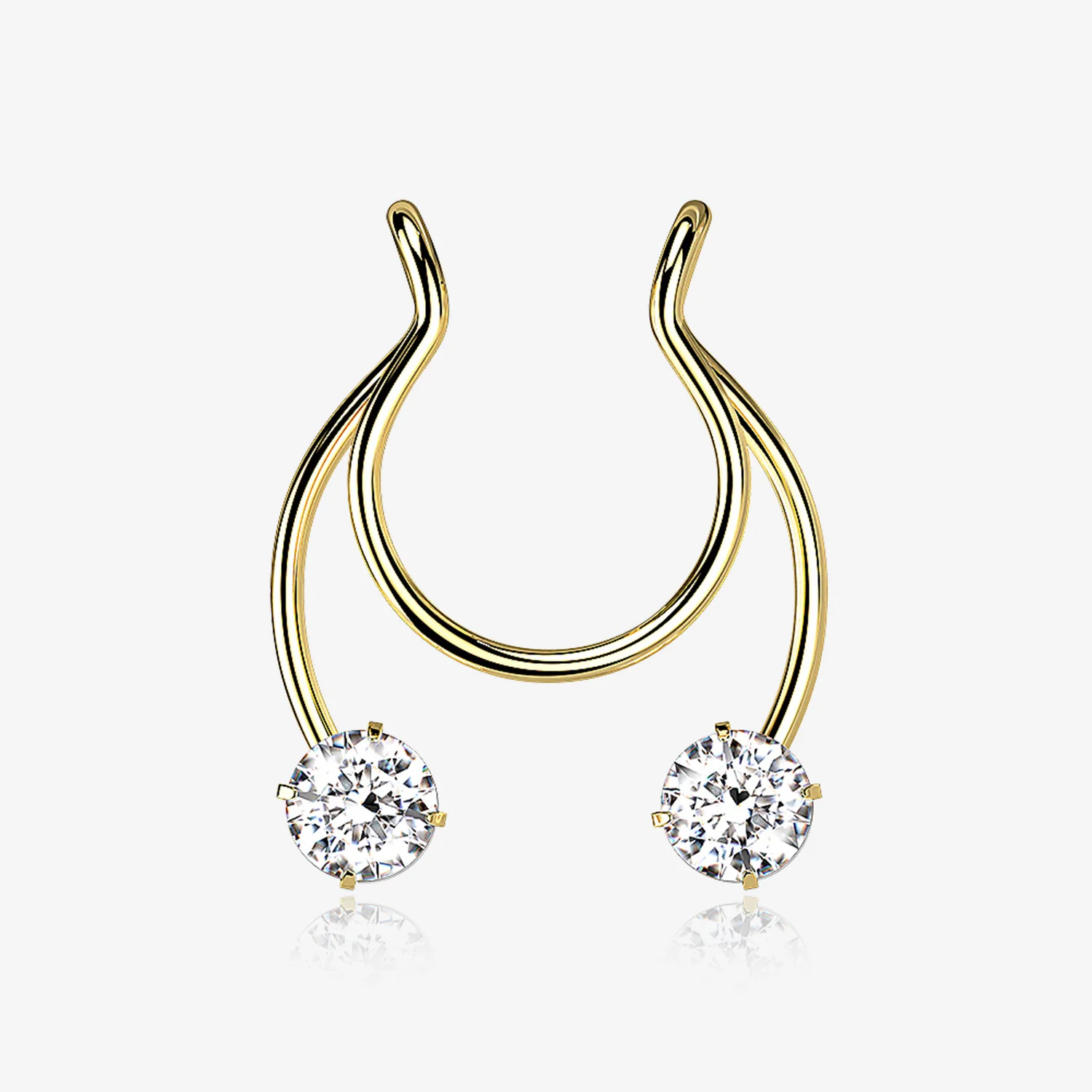 Golden Sparkle Gem Clip On Non-Piercing Fake Horseshoe Hoop Ring