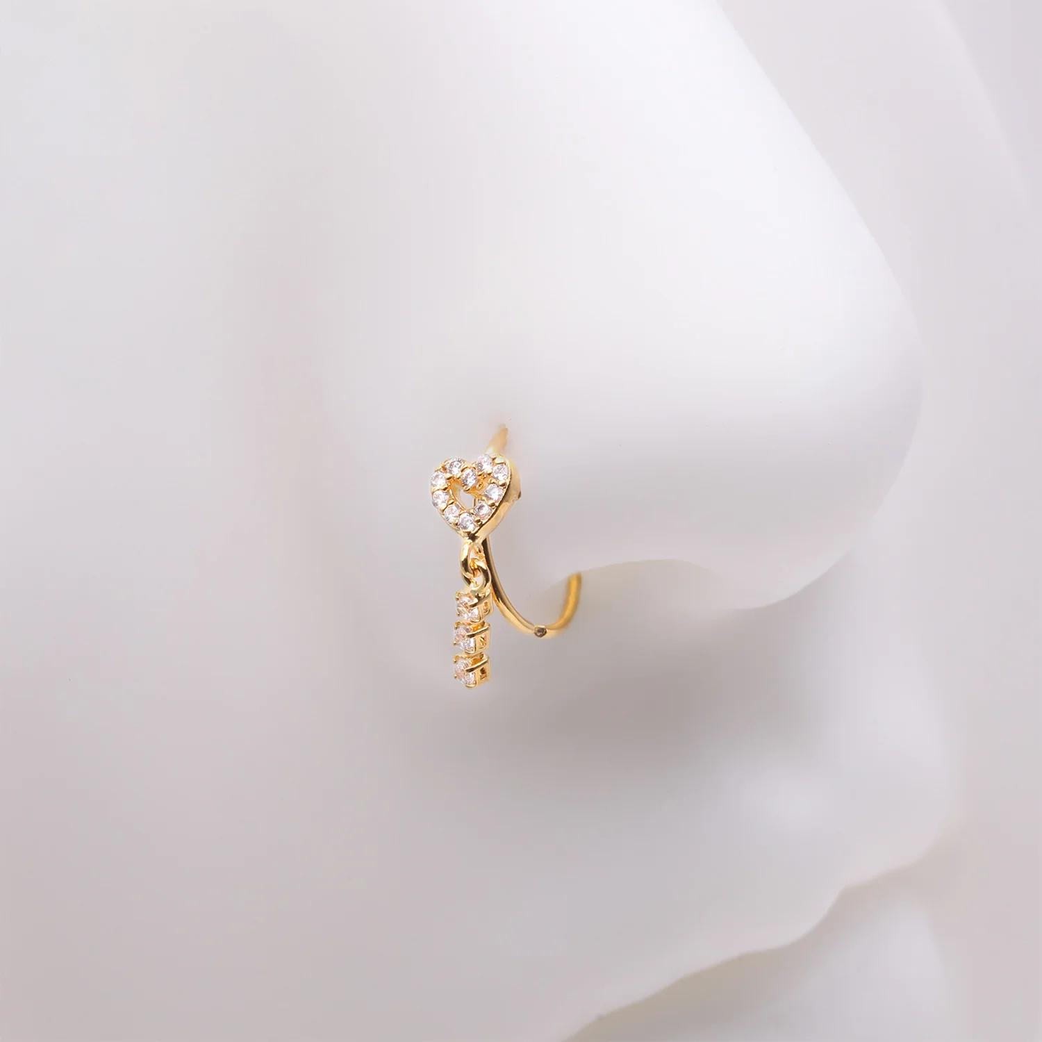 Golden Sparkle Heart Loop Dangle Gem Drop Bendable Hoop Ring - Image 2