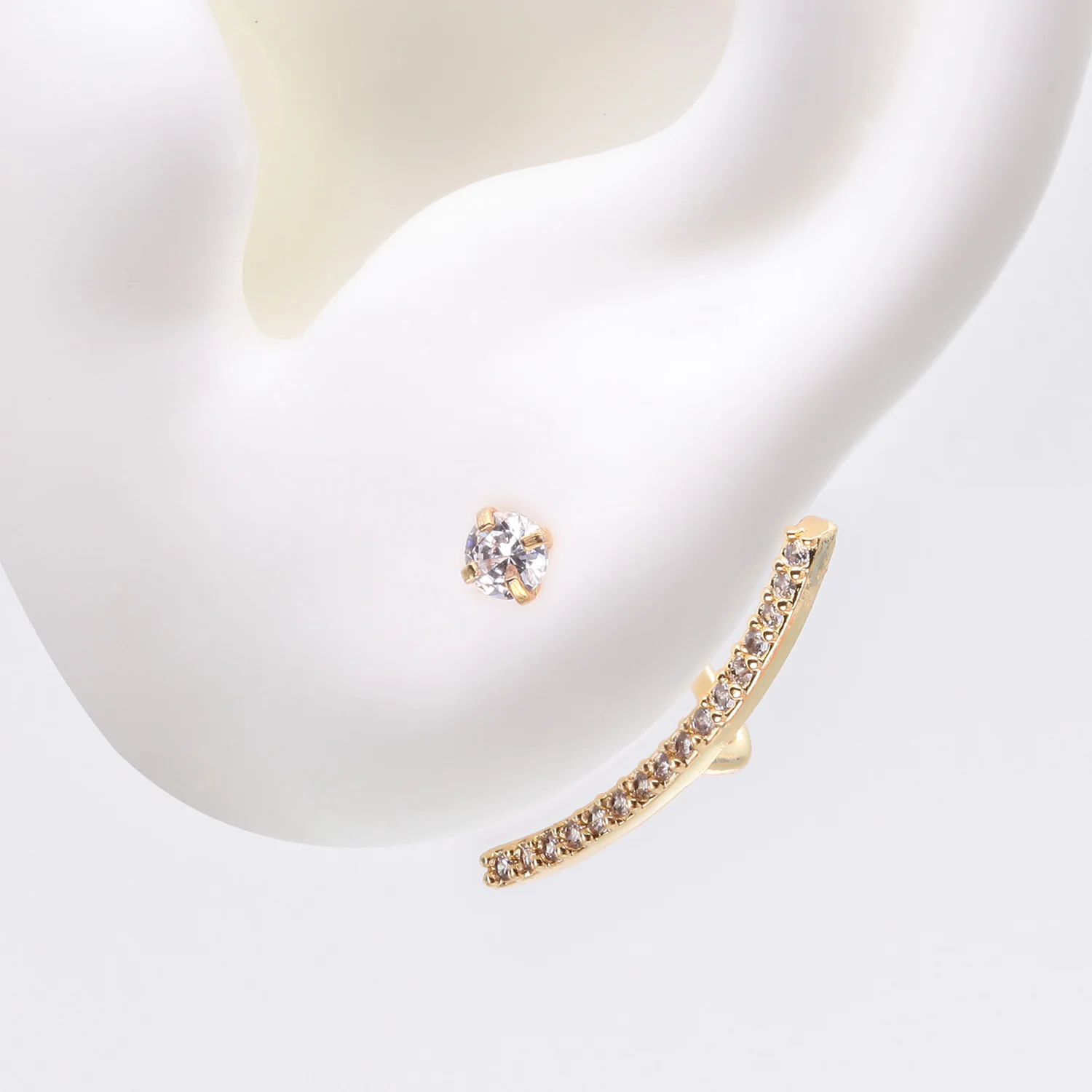 Golden Sparkle Journey Curve Ear Jacket Cartilage Barbell Earring - Image 2
