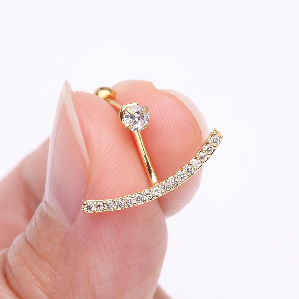 Golden Sparkle Journey Curve Ear Jacket Cartilage Barbell Earring - Image 3