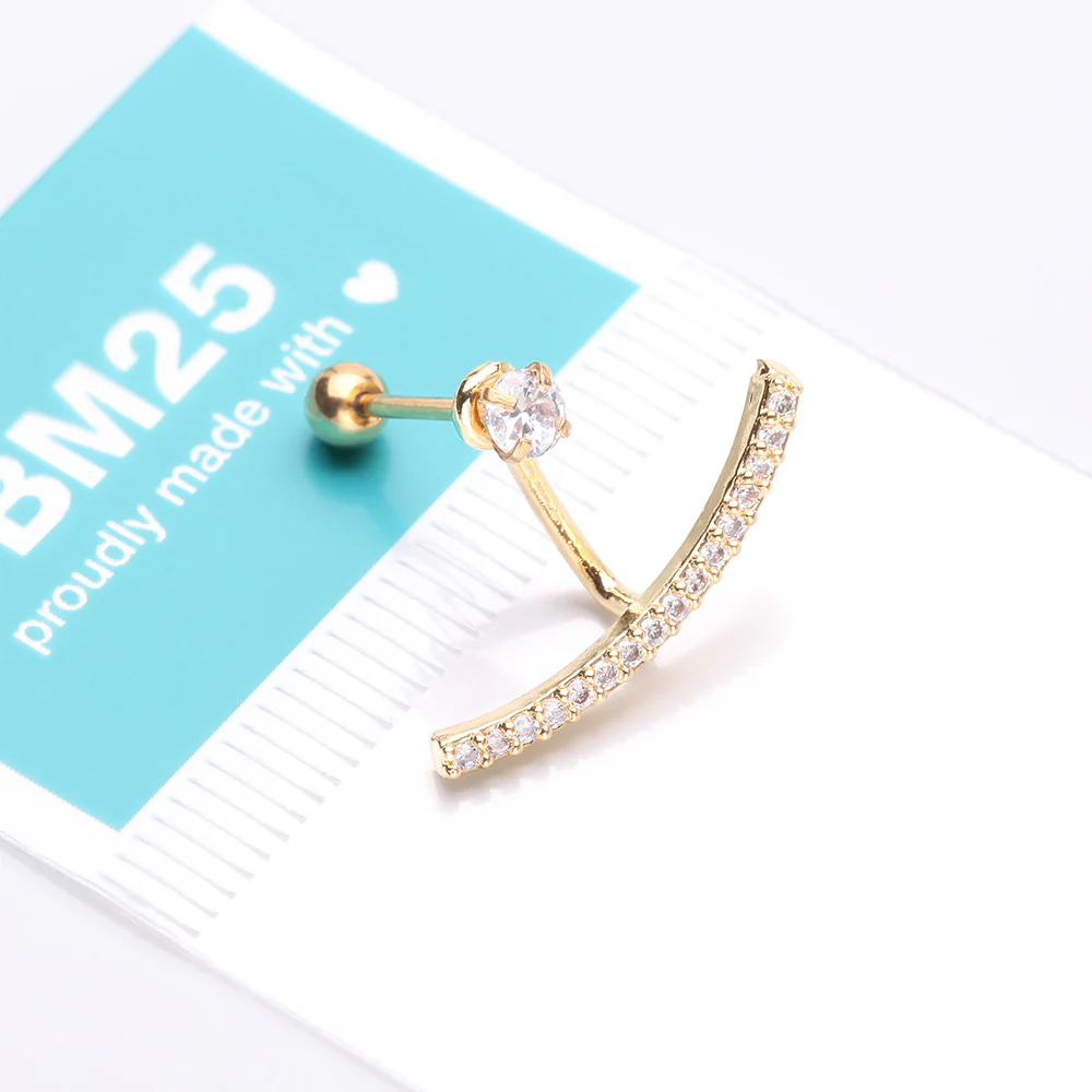 Golden Sparkle Journey Curve Ear Jacket Cartilage Barbell Earring - Image 5