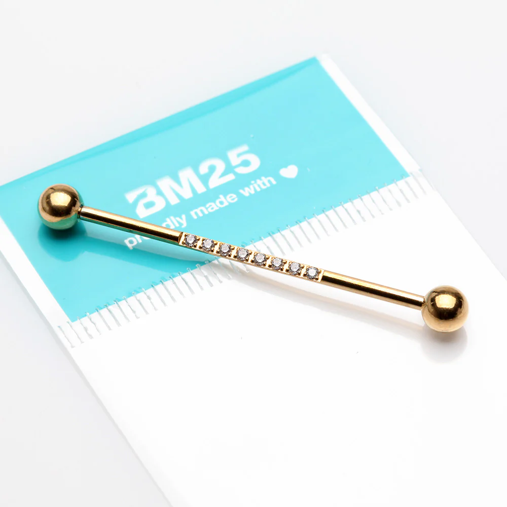 Golden Sparkle Lined Gems Industrial Barbell - Image 3
