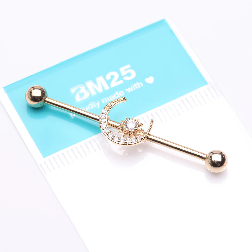 Golden Sparkle Moon and Starburst Industrial Barbell - Image 3