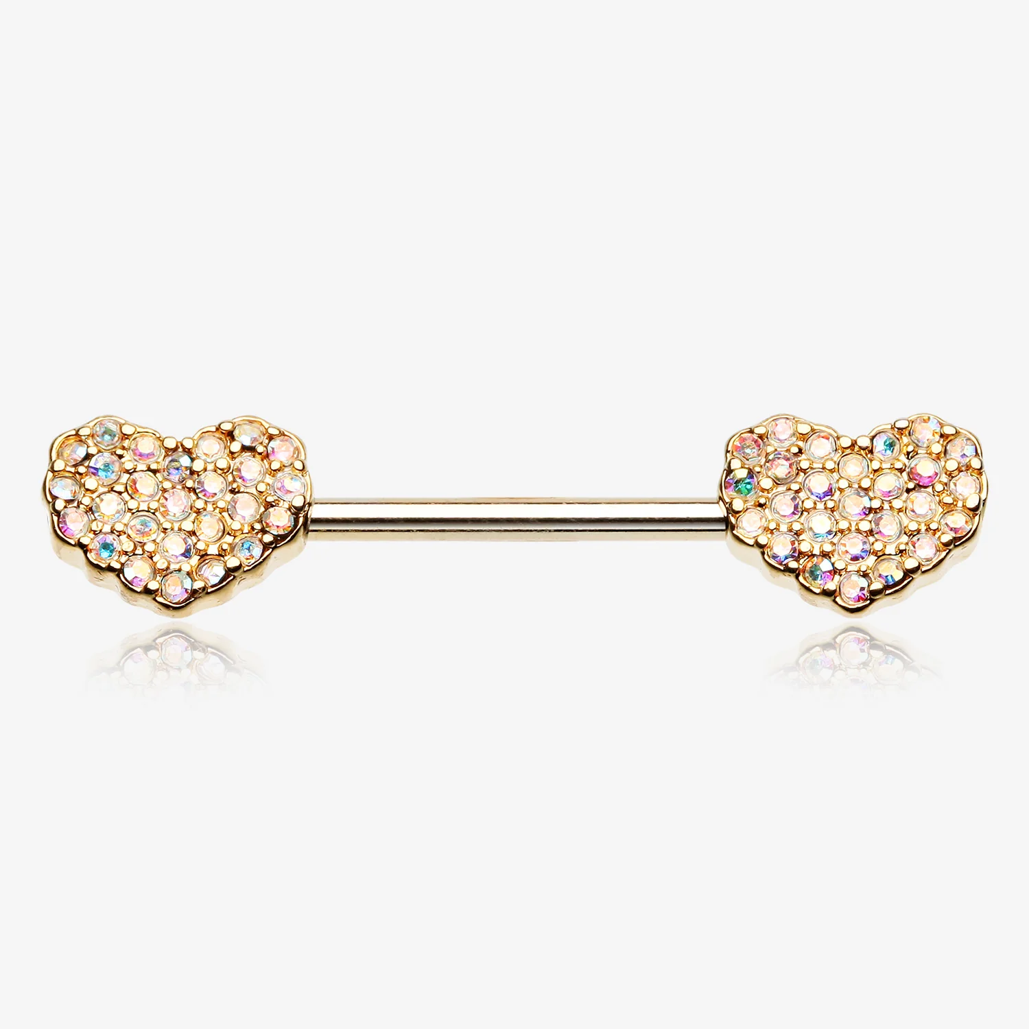 A Pair of Golden Sparkle Multi-Gem Heart Nipple Barbell Ring
