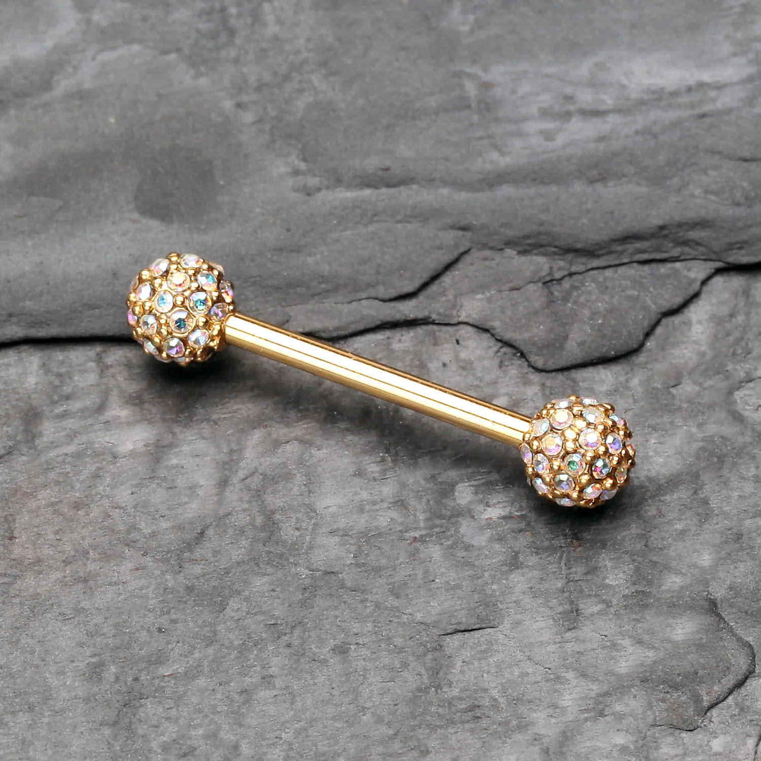 A Pair of Golden Sparkle Multi-Gem Paved Nipple Barbell Ring - Image 2