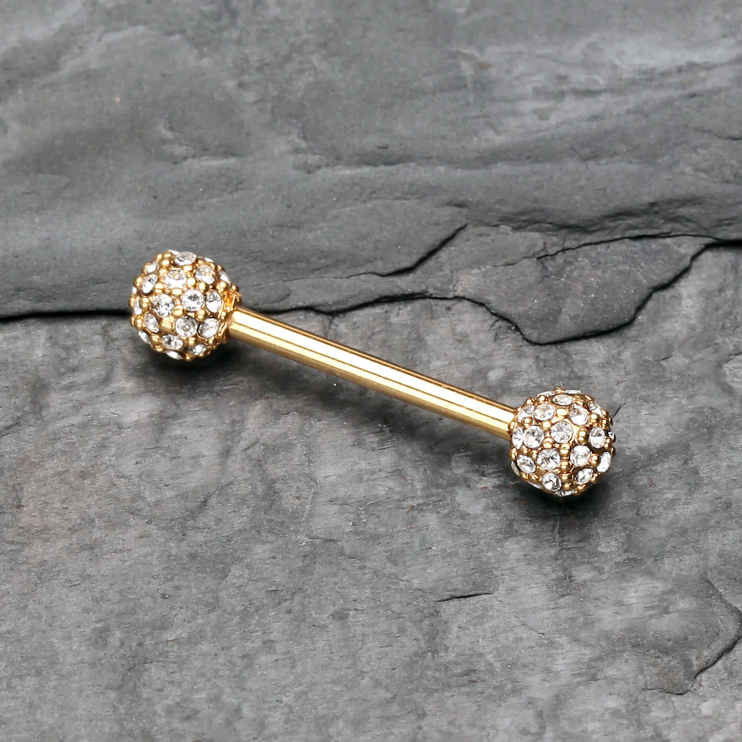 A Pair of Golden Sparkle Multi-Gem Paved Nipple Barbell Ring - Image 2