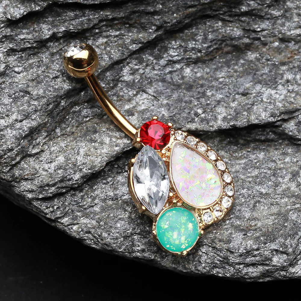 Golden Sparkle Opal Medley Belly Button Ring - Image 3