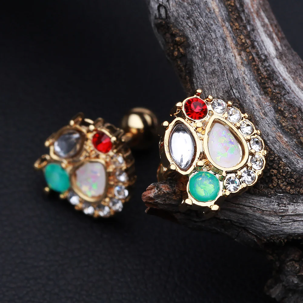 Golden Sparkle Opal Medley Cartilage Tragus Earring - Image 3