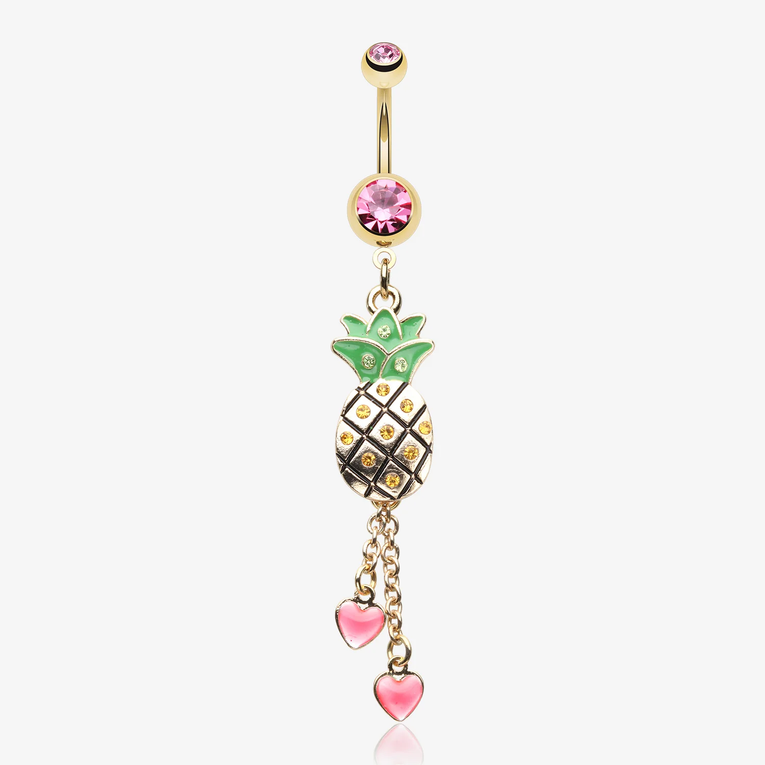 Golden Sparkle Pineapple Hearts Dangle Belly Button Ring