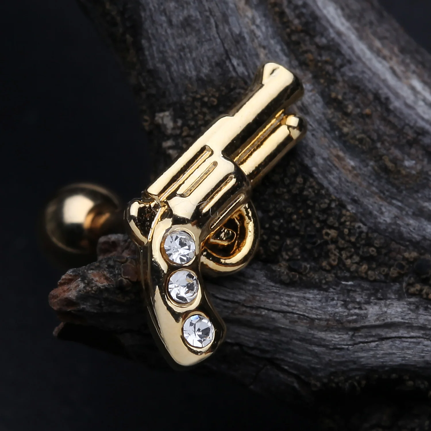 Golden Sparkle Pistol Cartilage Tragus Earring - Image 2