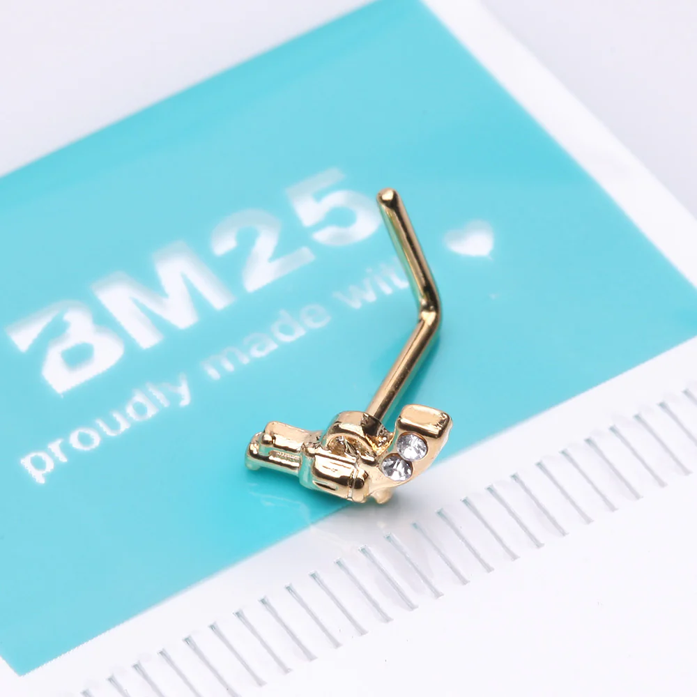 Golden Sparkle Pistol Gun L-Shaped Nose Ring - Image 3