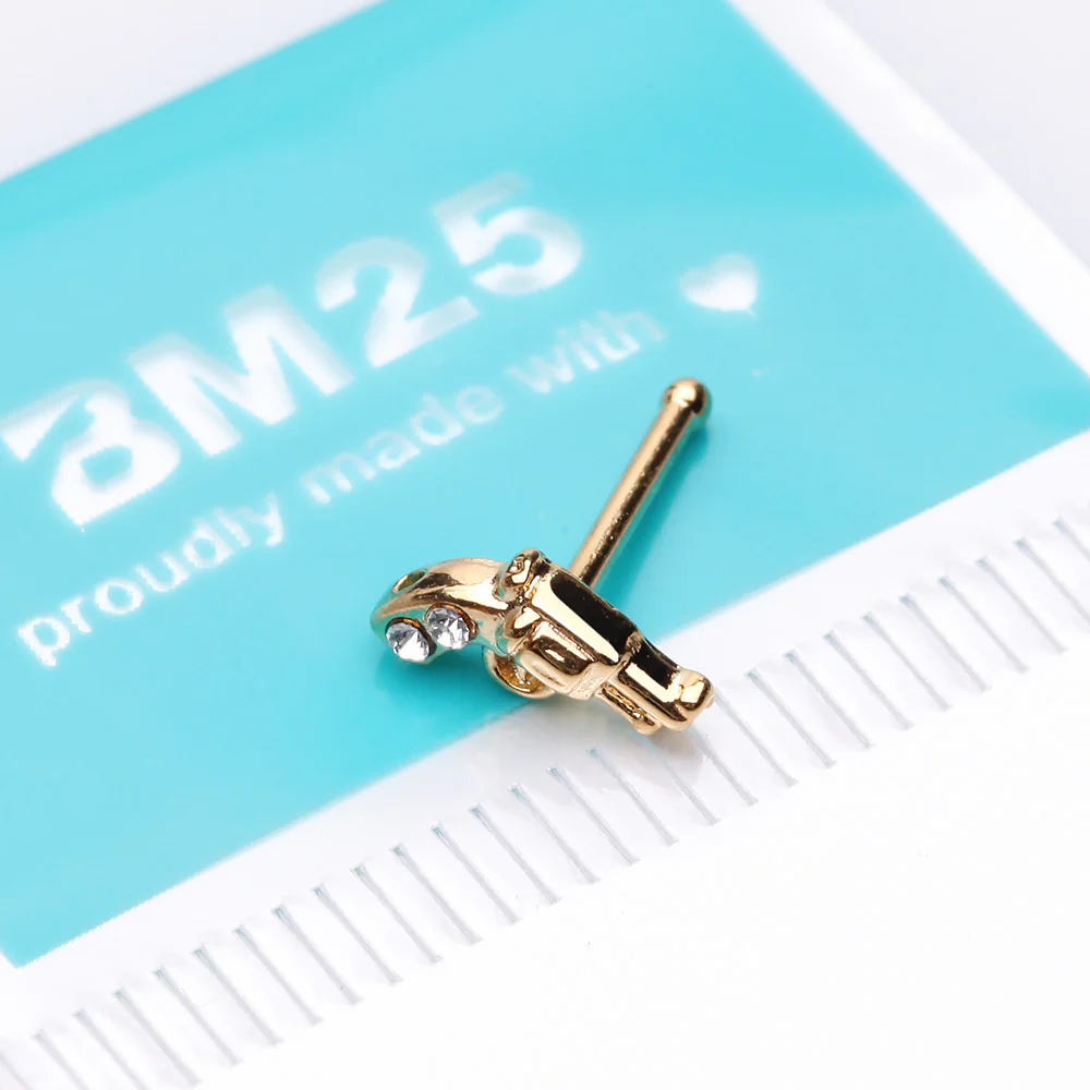 Golden Sparkle Pistol Gun Nose Stud Ring - Image 3