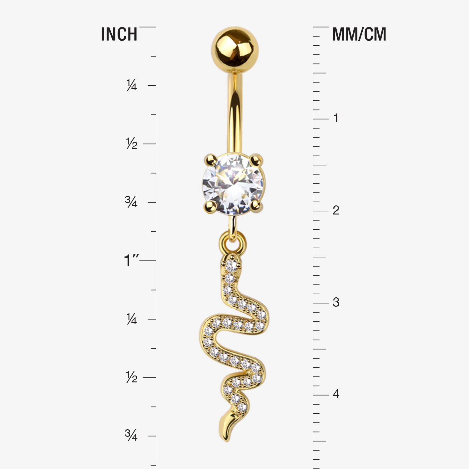 Golden Sparkle Snake Swiggly Dangle Belly Button Ring - Image 2