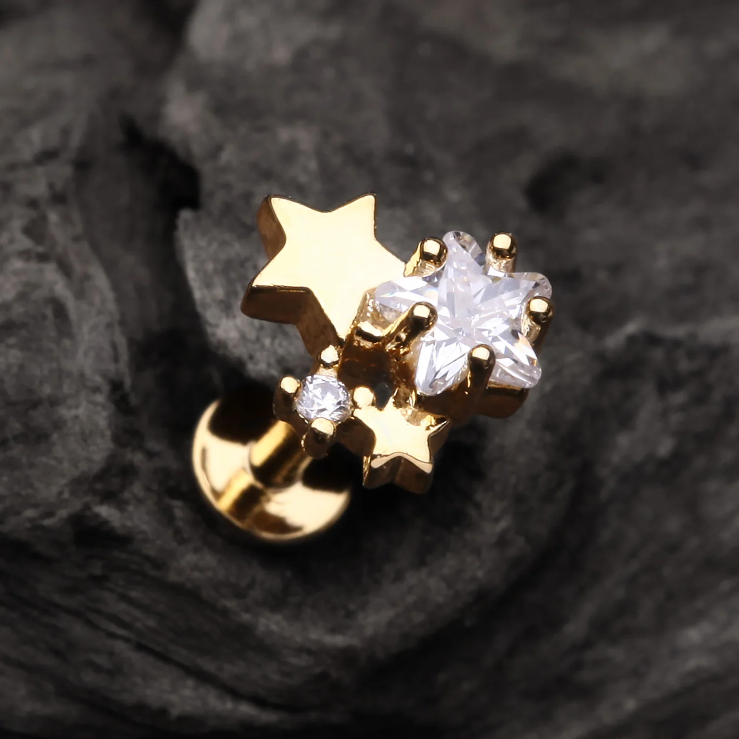 Golden Sparkle Stars Top Internally Threaded Steel Labret - Image 2
