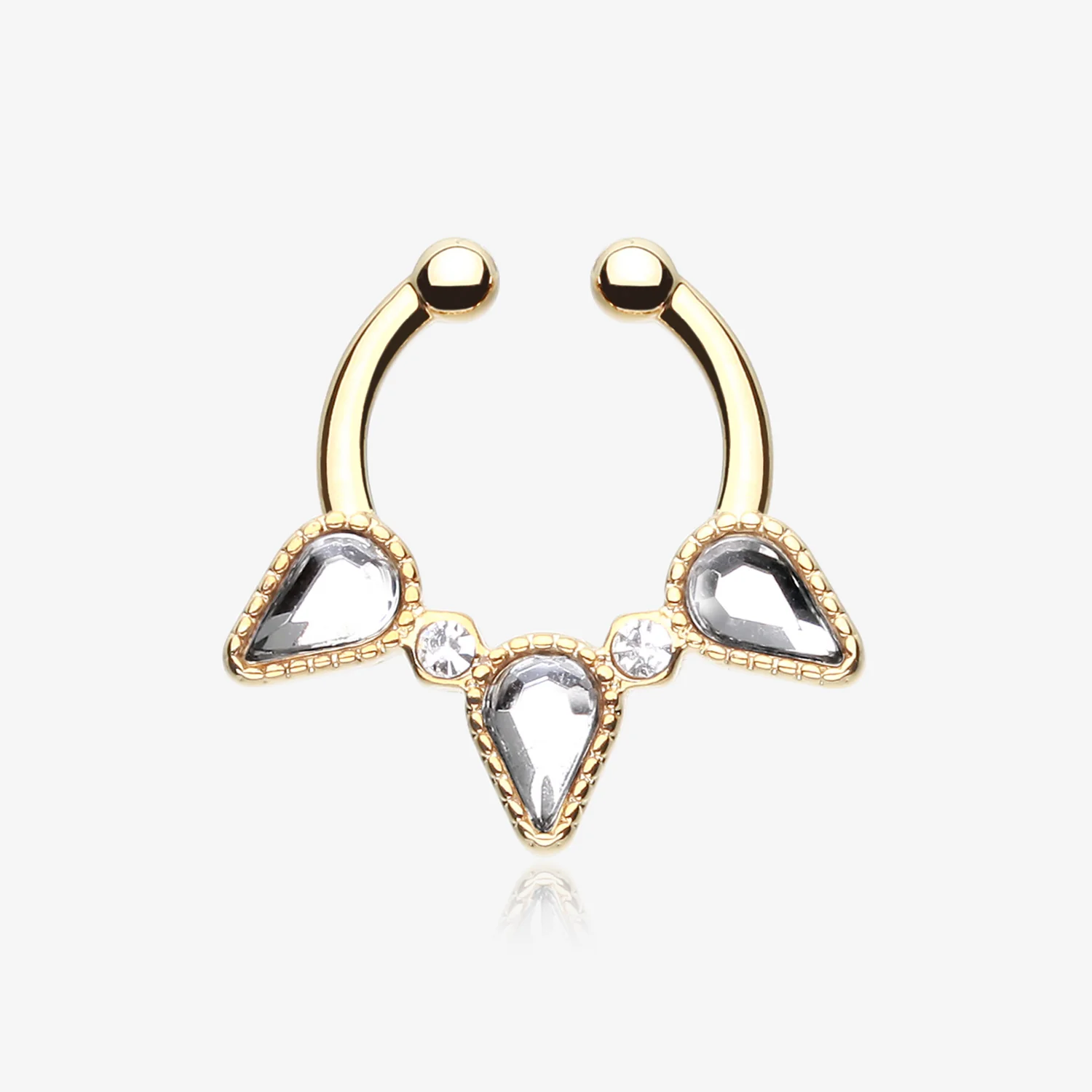 Golden Sparkle Trident Fake Septum Clip-On Ring