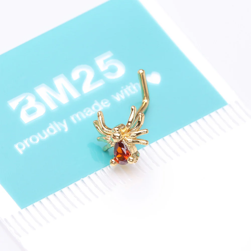 Golden Spider Sparkle L-Shaped Nose Ring - Image 5