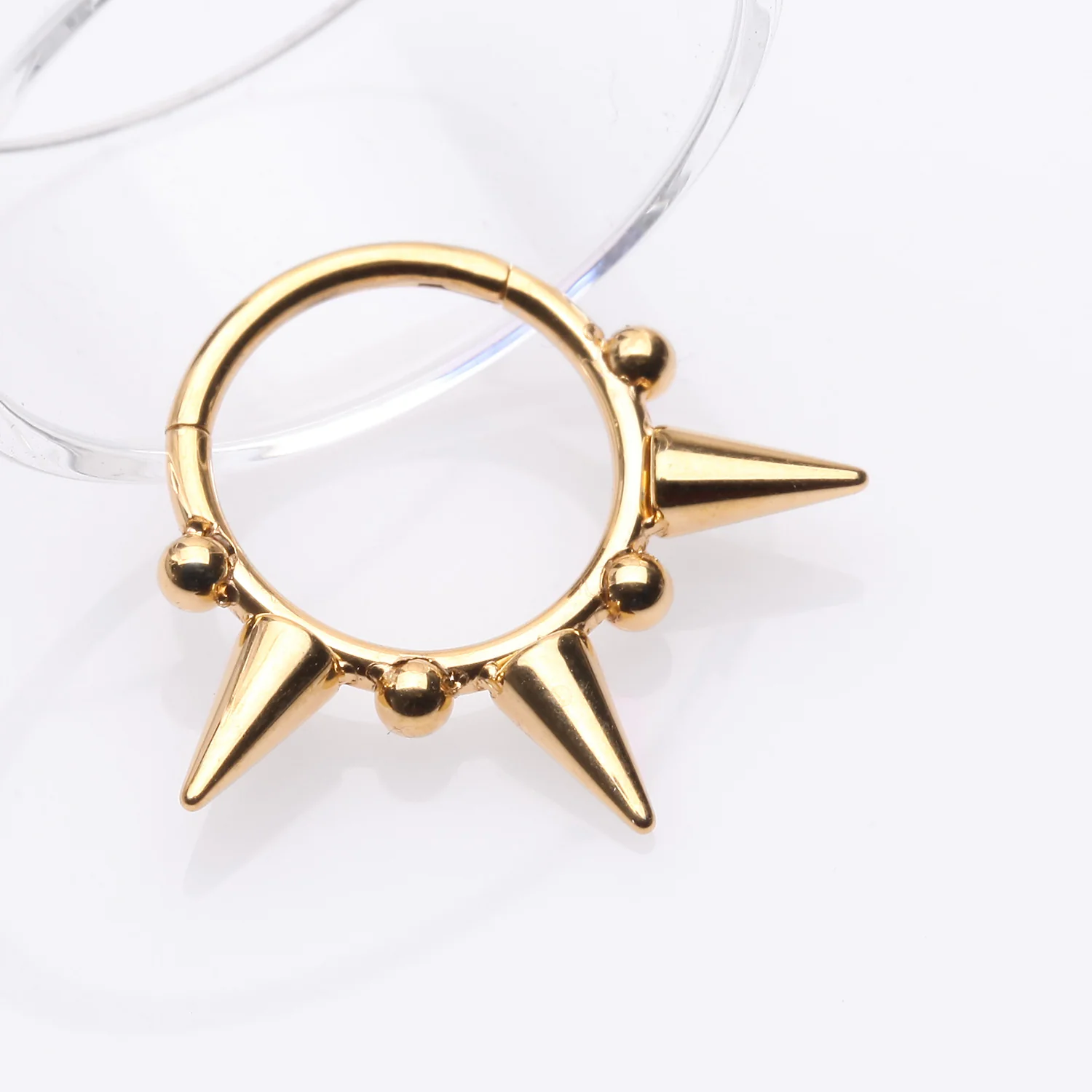 Golden Spike Tribal Luna Orbit Seamless Clicker Hoop Ring - Image 2