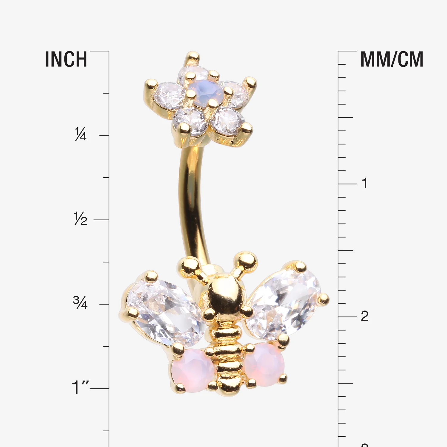 Golden Spring Essence Butterfly Flower Sparkle Belly Button Ring - Image 2