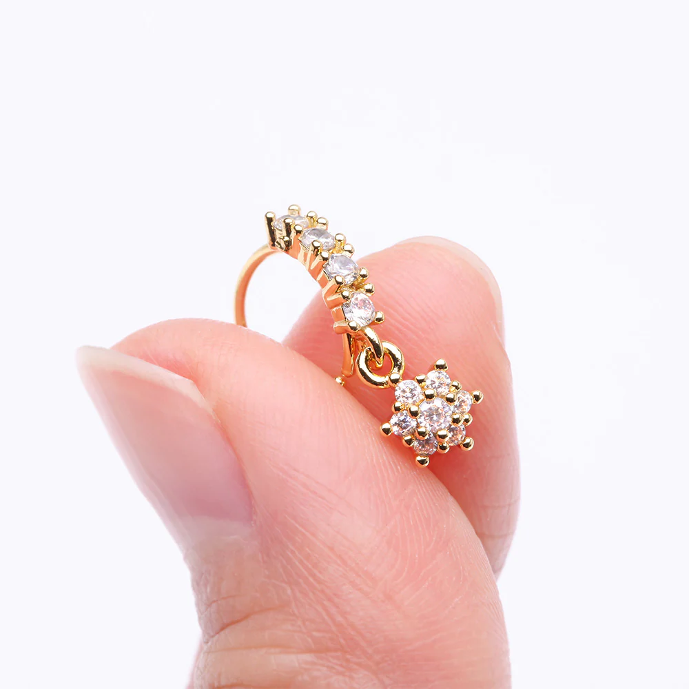 Golden Spring Flower Sparkle Dangle Multi-Gem Lined Bendable Hoop Ring - Image 3