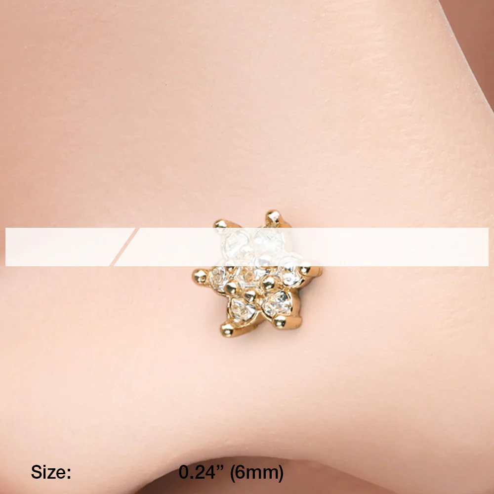Golden Spring Flower Sparkle Prong Set Nose Stud Ring - Image 3
