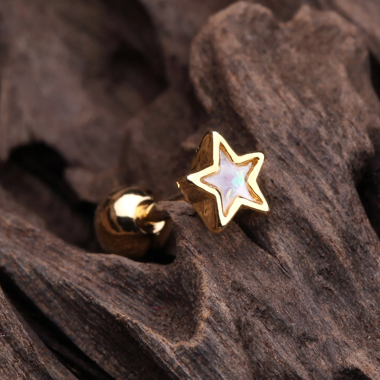 Golden Star Opal Sparkle Cartilage Tragus Barbell - Image 2