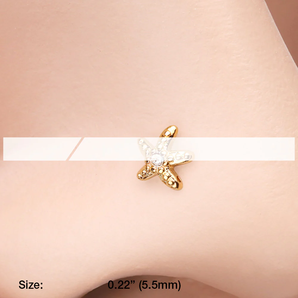 Golden Starfish Sparkle L-Shaped Nose Ring - Image 3