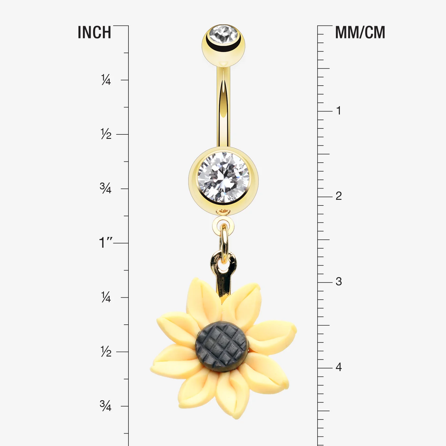 Golden Sunflower Blossom Belly Button Ring - Image 2
