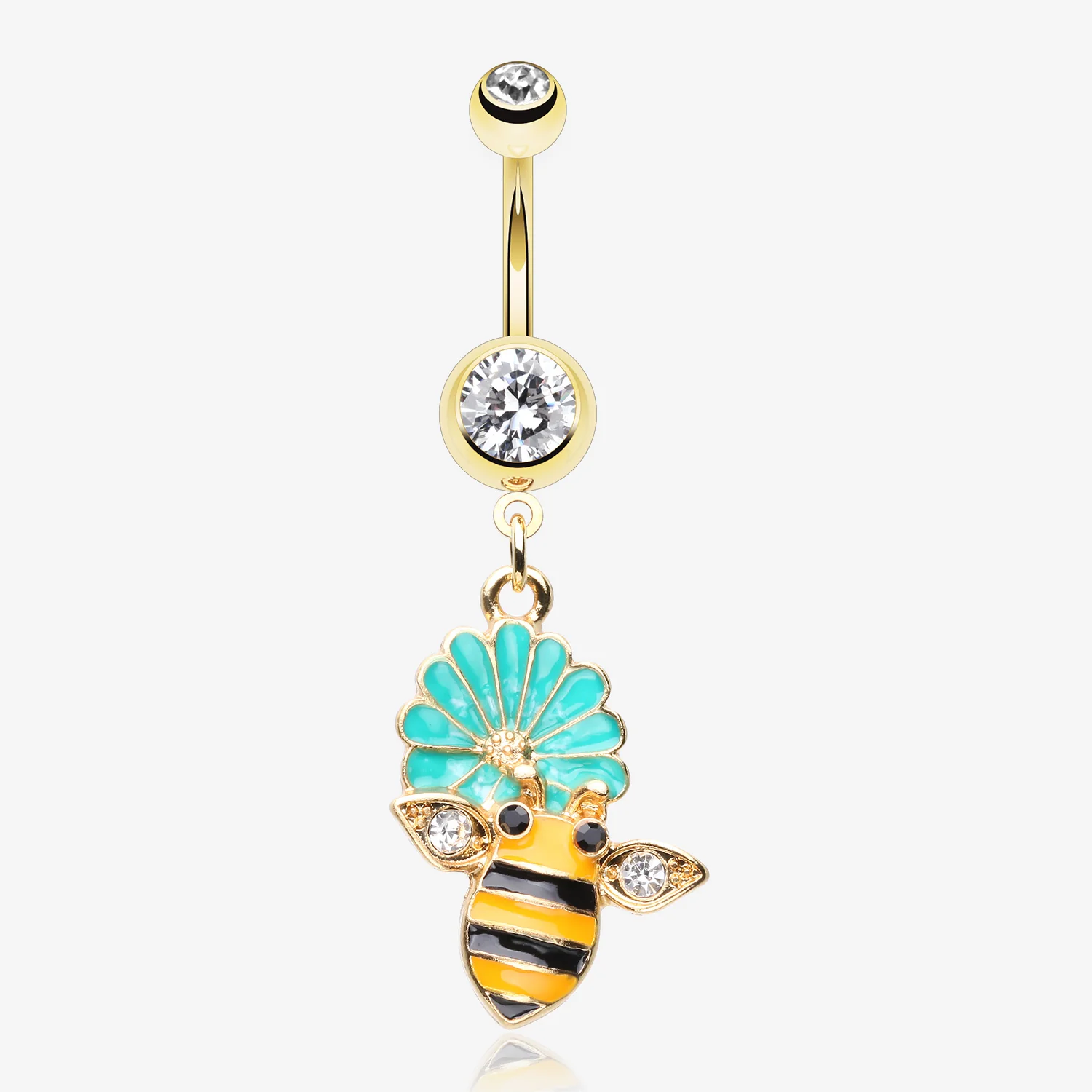 Golden Sweet Daisy Bumble Bee Sparkle Belly Button Ring