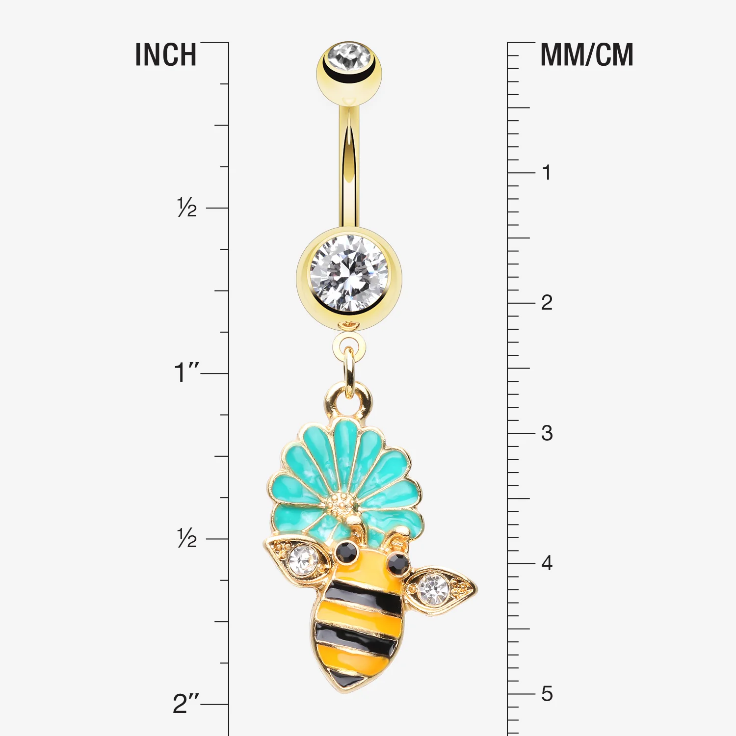 Golden Sweet Daisy Bumble Bee Sparkle Belly Button Ring - Image 2